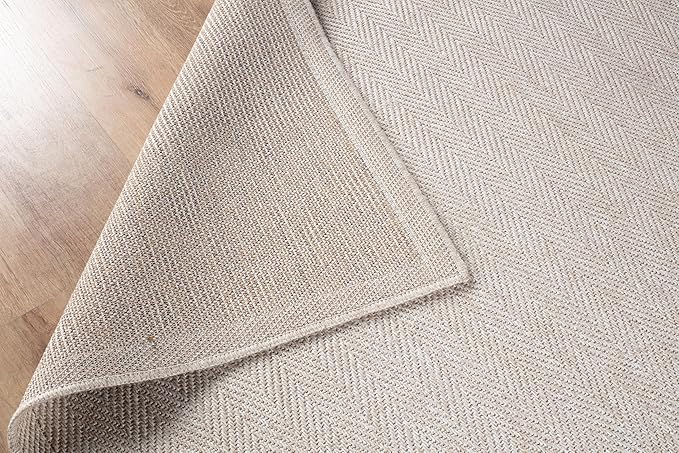 CAMILSON Easy Jute Round Rug 6ft Indoor Outdoor Off-White Color Fiber Area Rugs for Living Room and Patio Rug Herringbone Boho Woven Design Easy-Cleaning Washable Outside Carpet Alfombras (6 Round)-Ruum Studio Home