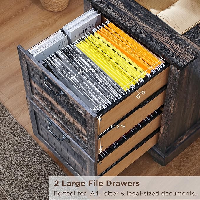 RedLemon Bookcase with 2 File Drawers, 72" Tall Farmhouse Bookshelf with Storage and Adjustable Shelves, 4 Tier Rustic Wood Bookshelf with Cabinet for Home Office, Living Room (Dark Rustic Oak)-Ruum Studio Home