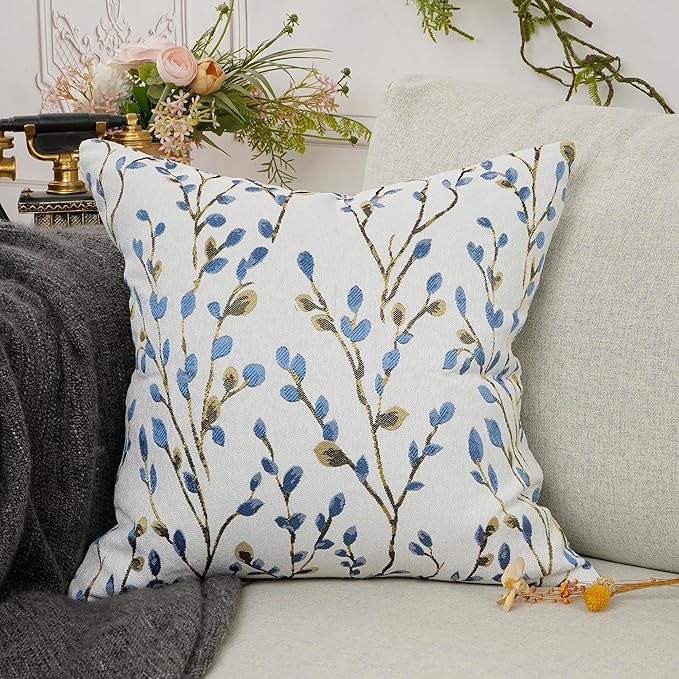 YOUR SMILE Classical Embroidery Jacquard Blue Square Decorative Throw Pillow Case Cushion Cover 18x18 inch-Ruum Studio Home