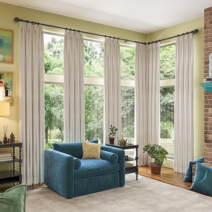 RAIN CITY 94 Inch Long Sun Blocking Curtains with Hooks Linen Blend,Custom Made Blackout Drapes for 90-96 Inch Tall Window,Pinch Pleat for Traverse Rods Floor to Ceiling Track 50 Wide 2 Pack-Ruum Studio Home