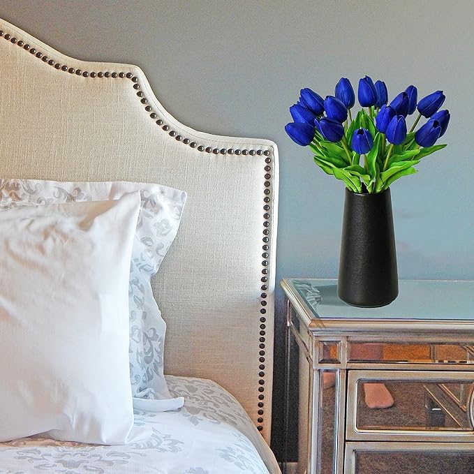 Mandy's Artificial Tulips 20 Stems Royal Blue PU Faux Flowers for Wedding Home Decor 13.5 Inch-Ruum Studio Home