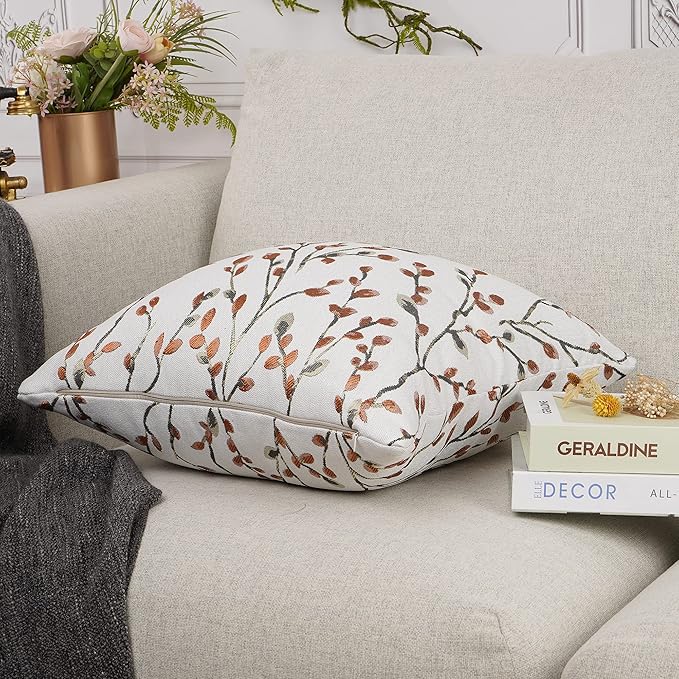 YOUR SMILE Classical Embroidery Jacquard Orange Square Decorative Throw Pillow Case Cushion Cover 18x18 inch-Ruum Studio Home