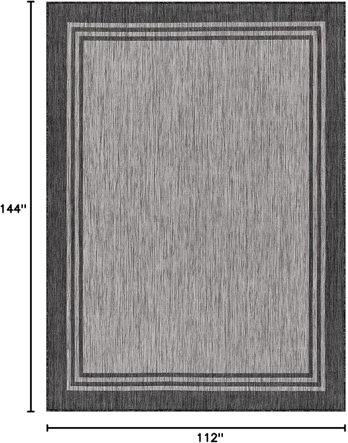 Bordered Outdoor Rug 9x12 Washable Outside Carpet for Indoor Patio Porch Waterproof Easy Cleaning Non Shedding Area Rugs Dark Gray 9 x 12-Ruum Studio Home