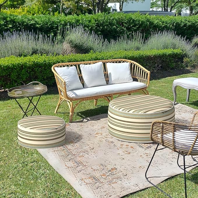 LVTXIII Inflatable Stool Ottoman Footrest with Handle, Decorative Fade-Resistant Foot Stool, Indoor or Outdoor Pouf for Home Garden and Camping Use, 21x21x9, Stripe Onyx-Ruum Studio Home