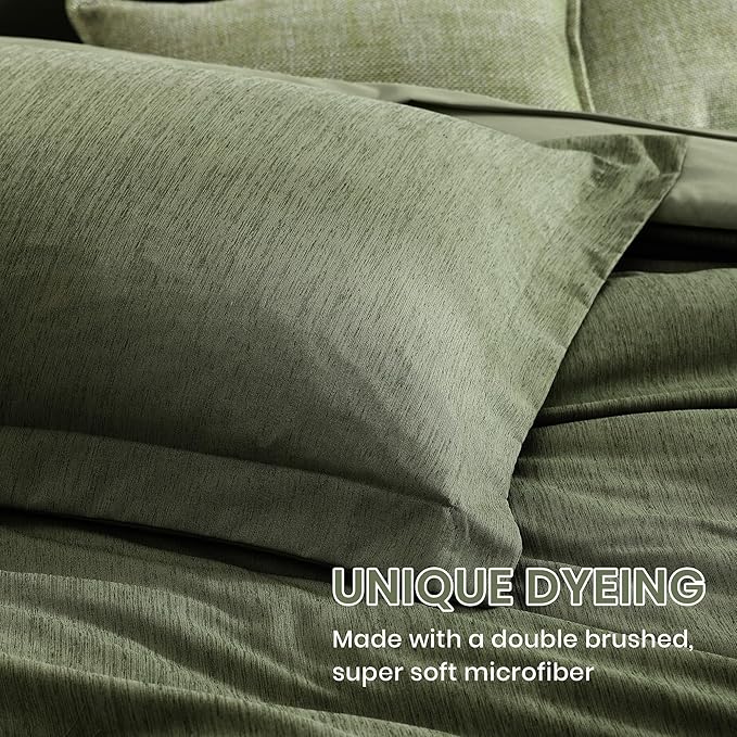 Monbix King Size Comforter Set, Olive Green King Bed Set Reversible, King Size Comforter Set 7 Pieces, Cationic Dyeing Bed in a Bag with Comforter, Sheets, Pillowcases & Shams-Ruum Studio Home