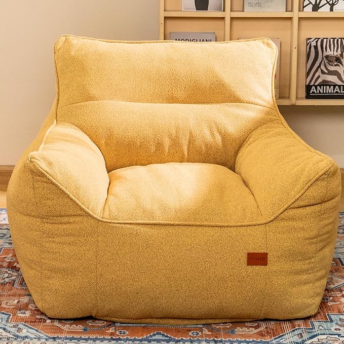 Bean Bag Chair for Adults, Comfy Tufted Bean Bag Chair Sofa with Armrests, Lazy Beanbag Chair with Foam Filler Stuffed Bean Bag Couch Sofa for Reading in Bedroom, Living Room and Dorms-Ruum Studio Home