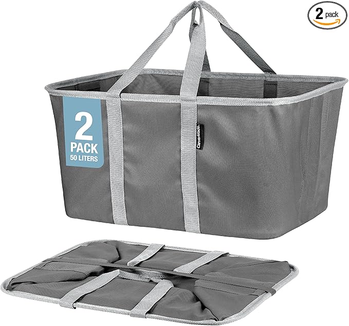 CleverMade Collapsible Laundry Tote - Charcoal Gray 2-Pack 50L - Foldable Storage Organization Container for Clothes Laundry Room Storage Solution-Ruum Studio Home