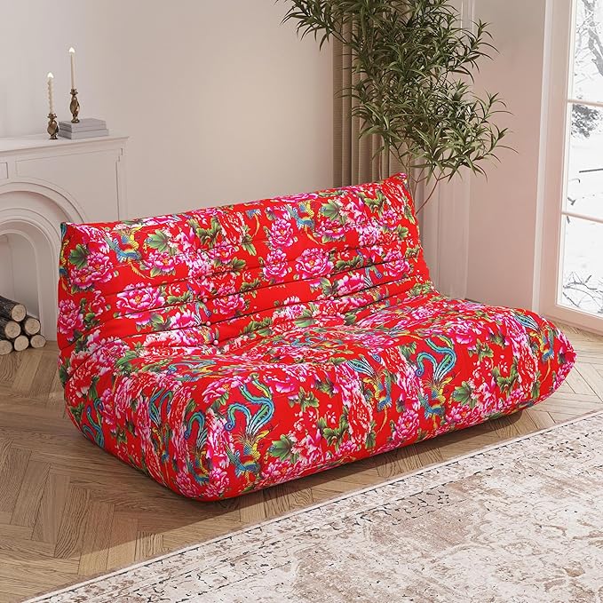Bean Bag Chair, Loveseat Fireside Chair Bean Bag Sofa Large Bean Bag Chair for Adults, 2 Seater Bean Bag Chairs for Teens with High Density Comfortable Foam, Bean Bag for Living Room, Bedroom (Flower)-Ruum Studio Home