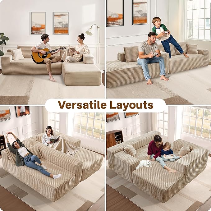 104" Cloudy Sectional L Shaped Couch for Living Room, No Assembly Required, Modular Comfy Sofa with Deep Seat, Fluffy Couch with Sleeper Chaise for Apartment Lounge (Beige)-Ruum Studio Home