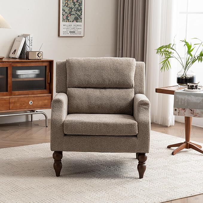 Kidol & Shellder Light Brown Oversized Accent Chair for Living Room Set of 2 Modern Reading Chair with Back Upholstered Comfy Single Sofa Chair for Bedroom Lounge Side Corner Boucle Fabric Armchair-Ruum Studio Home