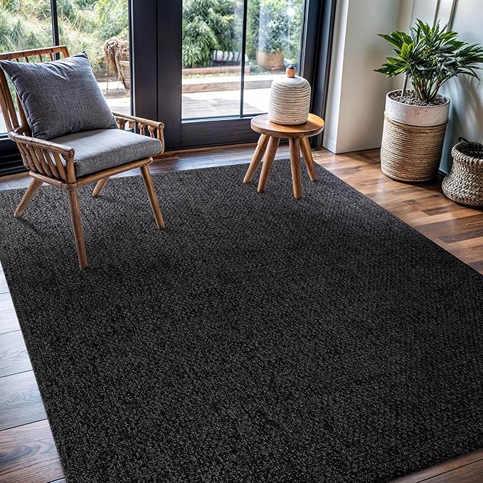 CAMILSON Easy Jute Rug 4x6, Indoor Outdoor Dark Gray Black Farmhouse Area Rugs for Living Room Patio and Kitchen Rug, Solid Boho Woven Design, Easy-Cleaning, Washable Outside Carpet Alfombras (4 x 6)-Ruum Studio Home