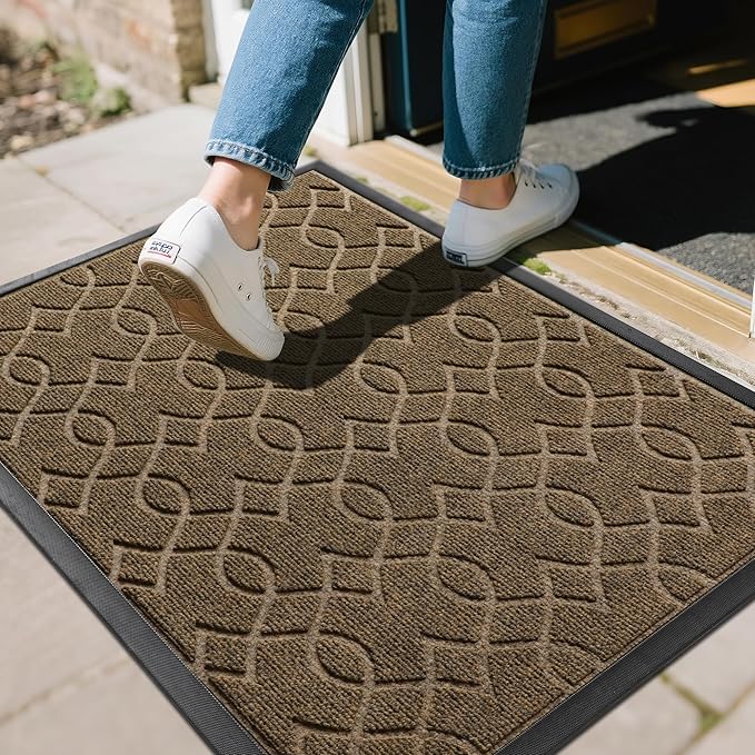 Yimobra Front Door Mat Outside Entrance, All-Weather All-Season Welcome Doormat Outdoor Indoor, Natural Rubber, Stain and Fade Resistant, Low Profile, Easy Clean Patio Porch Mat, 29.5x17, Brown-Ruum Studio Home
