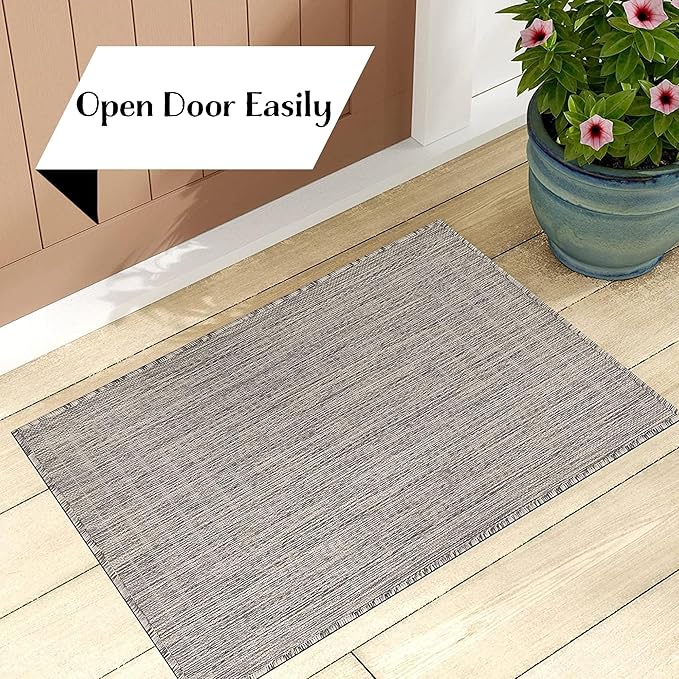 Adiva Rugs Outdoor Indoor Area Rug, Weather Resistant, Easy to Clean, Stain Resistant Floor Mat for Dining Room, Backyard, Deck, Patio (Silver Weiss, 2' x 3')-Ruum Studio Home