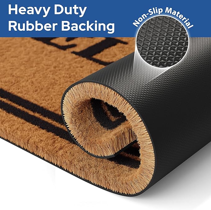 Barnyard Designs Natural Coco Coir Heavy Duty Backing Doormat - Large Cute Non-Slip Front Door Welcome Mat for Outside Entrance or Porch Entry, Brown (17x30, Welcome)-Ruum Studio Home
