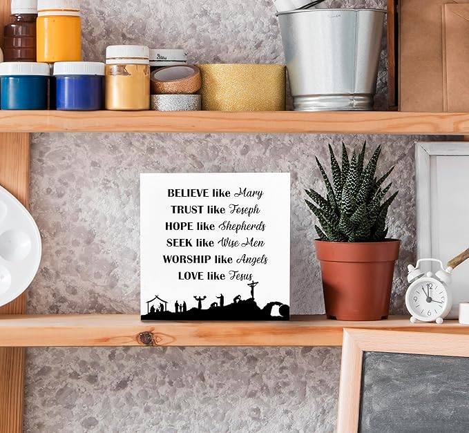 SRADMO Christian Signs for Home Decor, Inspirational Bible Verse Wood Box Sign Desk Decor, Bible Verse Decor, Christian Theme Wooden Block Box Sign Decoration for Home Office Shelf Table Decor-Ruum Studio Home