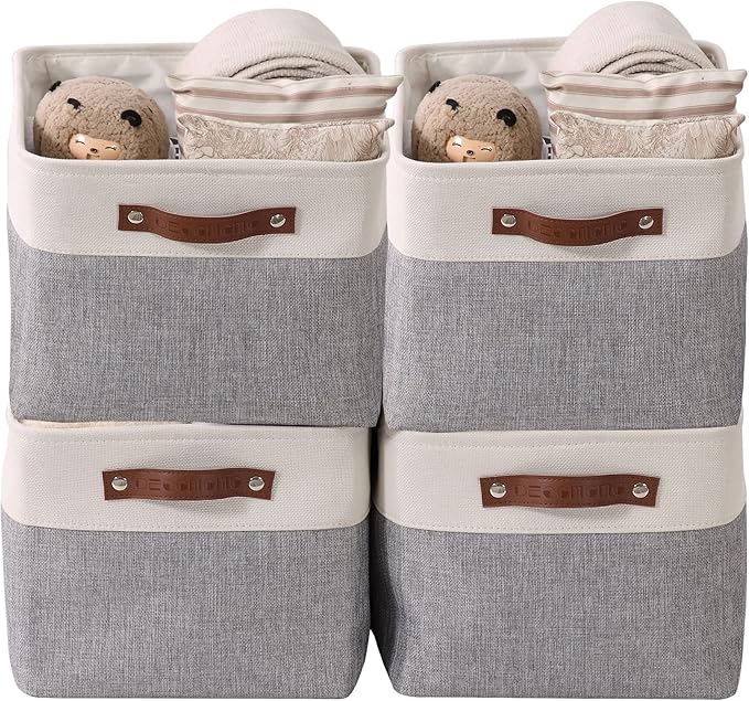 DECOMOMO Storage Baskets for Shelves - Fabric Closet Organizers and Storage Bins, Perfect Baskets for Organizing Closet Toys Nursery (Grey and White, Large - 4 Pack)-Ruum Studio Home