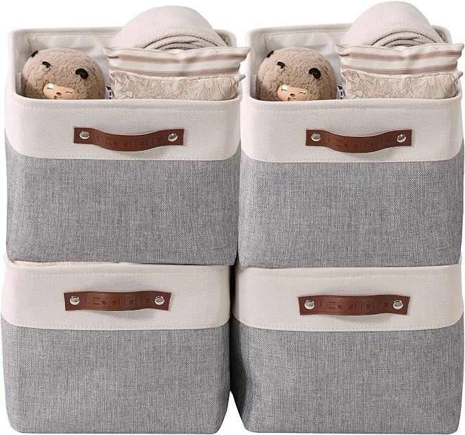 DECOMOMO Storage Baskets for Shelves - Fabric Closet Organizers and Storage Bins, Perfect Baskets for Organizing Closet Toys Nursery (Grey and White, XL - 4 Pack)-Ruum Studio Home