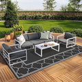 GENIMO 9' x 18' Outdoor Rug Waterproof for Patio, Foldable Reversible Plastic Straw Area Rugs Mat for Rv Decor, Outside Carpet for Camper, Deck, Picnic, Beach, Balcony, Porch, Black & Grey-Ruum Studio Home