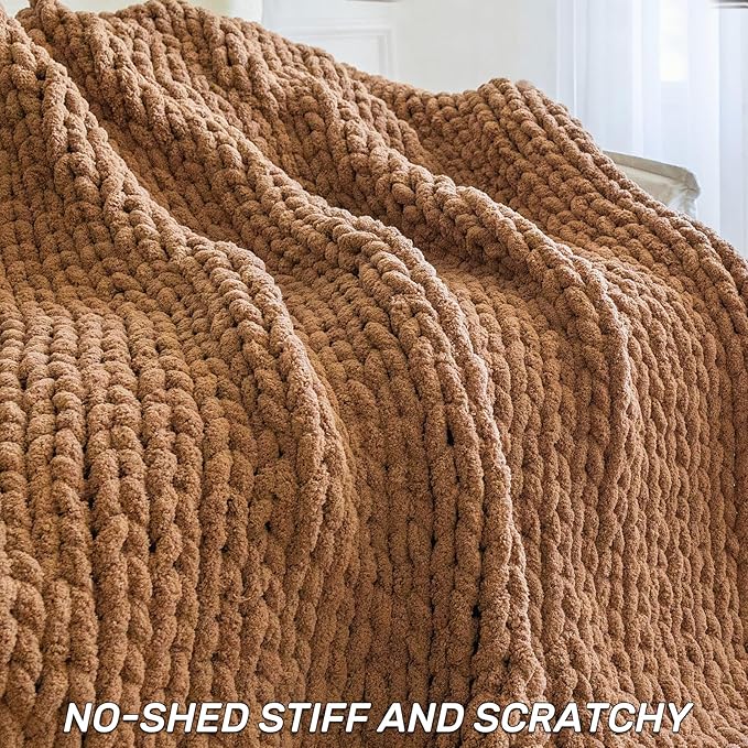 Chunky Knit Blanket - Luxury Soft Cozy Extra Large Size (80 * 90) Throw Blanket,100% Woven Blanket Rope Knot Throw Blanket for Couch, Sofa, Home Decor, Gift - Machine Washable（Brown）-Ruum Studio Home