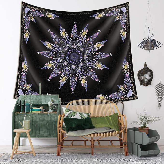 Damanse Floral Tapestry Wall Hanging Cute,Boho Wall Tapestry for Bedroom Aesthetic,Mandala Living Room Decor for Teen Girls (Purple, 59.80" x 78.70")-Ruum Studio Home