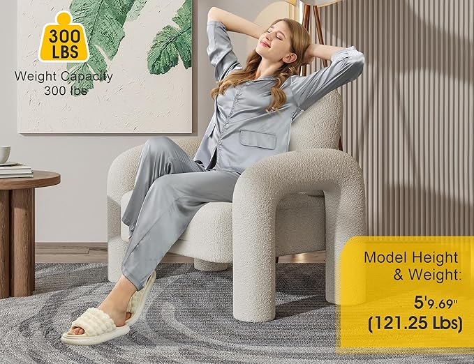 Modern Sherpa Accent Chair, Teddy Upholstered Arm Single Sofa, Cozy Fluffy Reading Chair for Living Room, Bedrooms, Corner (Cream White)-Ruum Studio Home