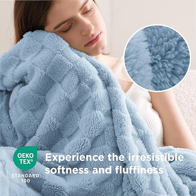 Bedsure GentleSoft Blankets Queen Size for Bed - Super Soft Cozy Blanket for Women Men Girls, Large Fuzzy Fleece Throw for Bedroom Decor, Light Blue, 90x90 Inches-Ruum Studio Home