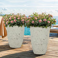 19.5" Resin Tall Planters for Outdoor Plants, Set of 2 Country White Large Flower Pots with Handmade Birch Bark Texture, Heavy-Duty and Weather-Resistant for Year Round Indoor Outdoor use-Ruum Studio Home