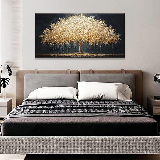 Canvas Wall Art Decor Gold Tree Of Life Abstract Wall Decor Artwork Canvas Prints Painting Gold Tree Wall Art Pictures For Bedroom Dining Room Home Office Artwork 20"X 40" Ready To Hang-Ruum Studio Home