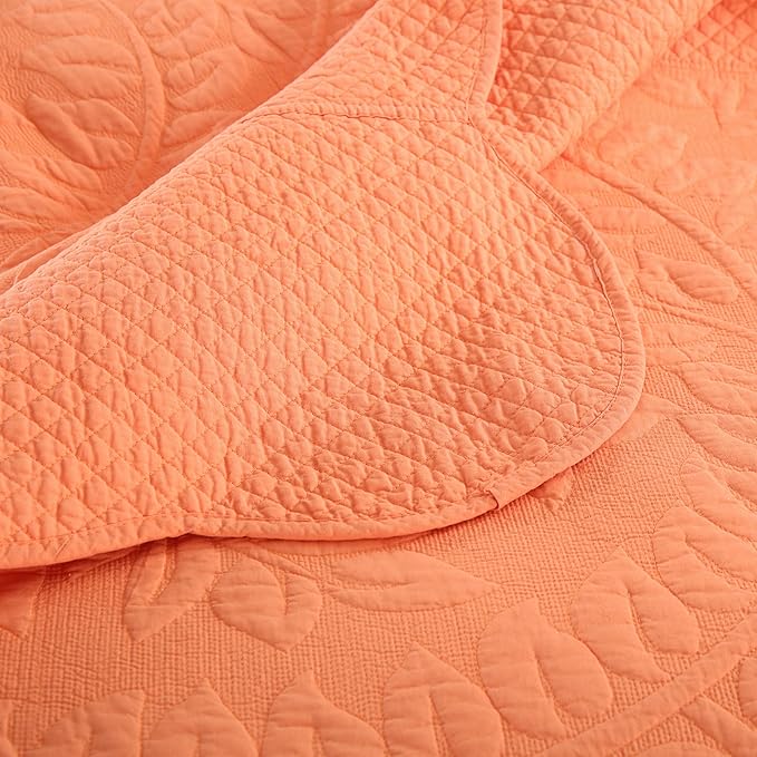 MarCielo 3-Piece 100% Cotton Oversized Bedspread Lightweight Quilt Coverlet Embroidery Farmhouse Bedding Set T0 (Salmon, Oversized Queen (100"x106"))-Ruum Studio Home