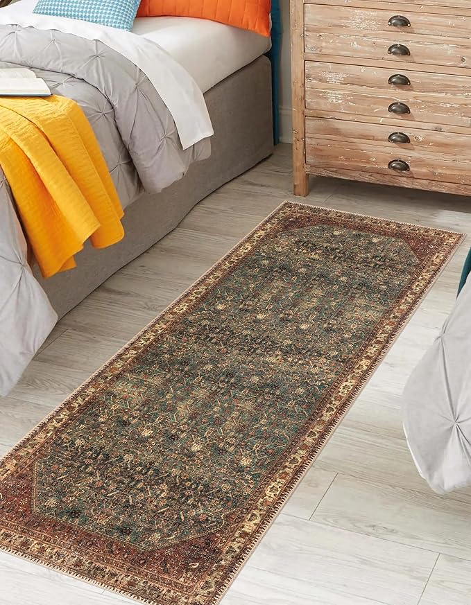 Keen Home Design 2x12 Rug - Machine Washable Runner with Non-Slip Backing, Ideal for Hallway, Entryway, Kitchen, Laundry Room - Vintage, Easy Clean, Durable, Low Pile Rug - (2'6" x 12')-Ruum Studio Home