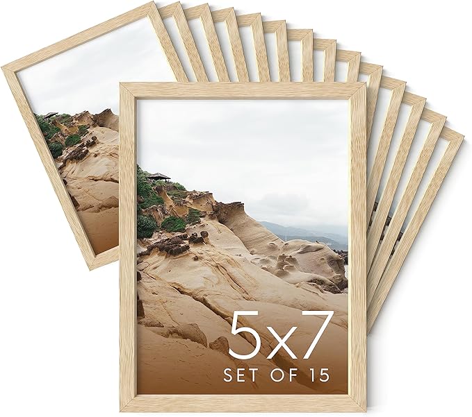 Haus and Hues 5x7 Natural Oak Wood Photo Frame Set of 15 - Mini Picture Frames Bulk Gallery Set - Premium Bulk Picture Frames 5x7 for Stylish Photo Gallery Wall Frame Set - Ideal for Home & Office-Ruum Studio Home