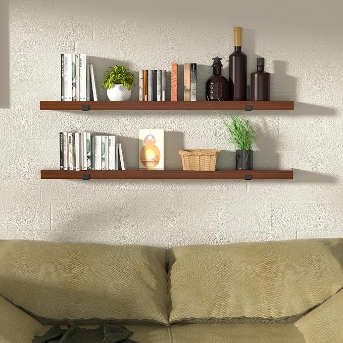 CONSDAN Floating Shelves for Wall Mounted Book Shelf Hanging Shelves Floating Bookshelf for Bedroom, Bathroom, Living Room, Kitchen USA Grown Solid Hardwood, Dark Maple 24x7.5x1.5 in (Set of 3)-Ruum Studio Home