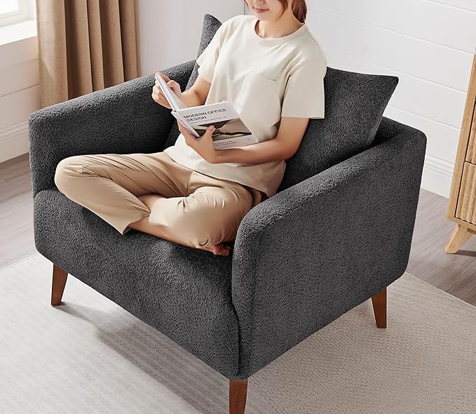 Oversized Accent Chair Modern Boucle Armchair for Living Room Sets of 2 - 37" Wide & Cozy Reading Chair with Solid Wood Legs, Dark Gray Upholstered Lounge Chair for Bedroom & Office (Easy Assembly)-Ruum Studio Home