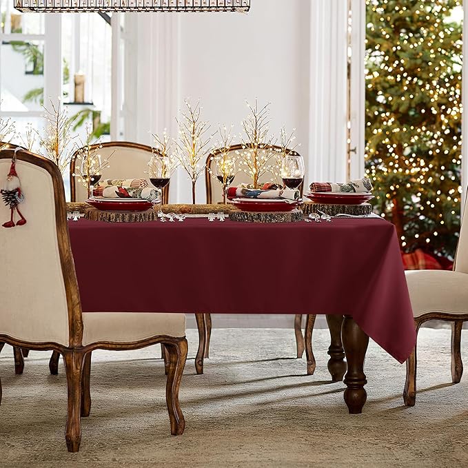 sancua Rectangle Tablecloth - 70 x 90 Inch - Stain and Wrinkle Resistant Washable Polyester Table Cloth, Decorative Fabric Table Cover for Dining Tables, Buffet Parties and Camping, Burgundy-Ruum Studio Home