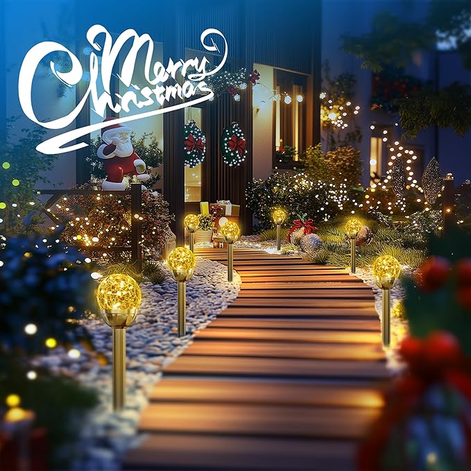 SOLPEX Solar Garden Lights String, 6 Pack Outdoor Christmas Decoration Warm White Solar Powered Cracked Glass Ball Lights, Waterproof for Patio Decoration-Ruum Studio Home