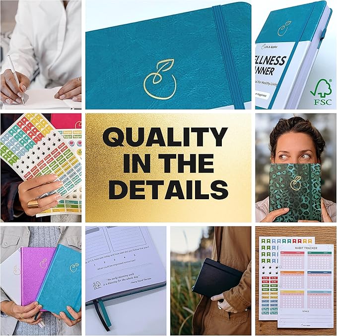 Life & Apples Wellness Journal Planner – Food Log, Fitness Tracker, Habit Tracker, Weight Loss Journal for Diet Tracking and Health Goals, Undated, Size A5 Aquamarine-Ruum Studio Home
