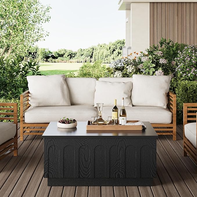 Lift Top Coffee Table with Storage, Modern Coffee Table with Arched Design, 31.5" Square Tea Table with Wood Grain, Minimalist Multifunctional Center Table for Living Room, Office, Black-Ruum Studio Home