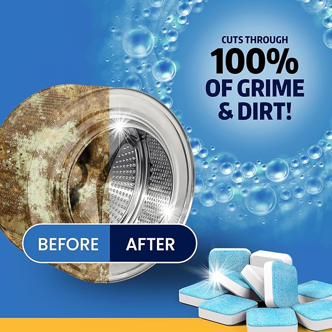 Washing Machine Cleaner Tablets 24 Pack - Deep Cleaning Tablets for Front & Top Load, Works With HE Washers, Removes Residue, Odor & Pet Hair - 12 Month Supply of Washer Cleaner Descalers, Septic Safe-Ruum Studio Home