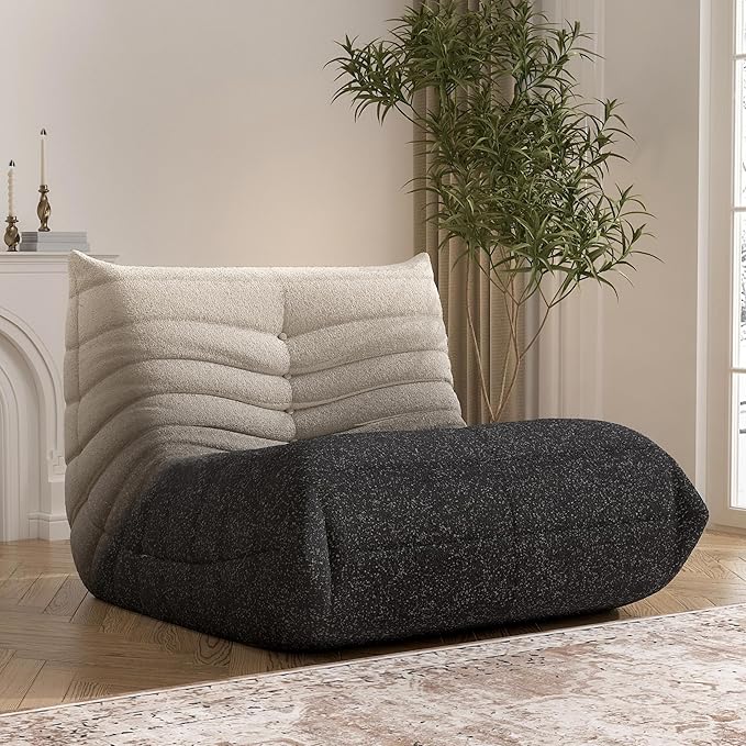Bean Bag Chair, Fireside Chair Bean Bag Sofa Large Bean Bag Chair for Adults, Bean Bag Chairs for Teens with High Density Comfortable Foam, Memory Foam Bean Bag for Living Room, Bedroom (Black&White)-Ruum Studio Home