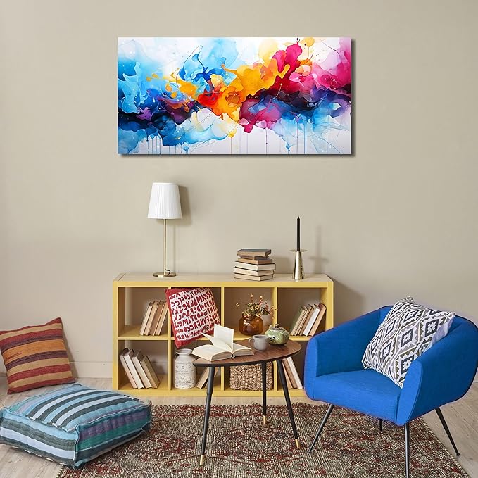 Alsingbago Large Colorful Abstract Canvas Wall Art for Living Room Bedroom Home Office Modern Wall Decor Blue Orange Pink Gray Abstract Picture Ready to Hang Size 24x48-Ruum Studio Home