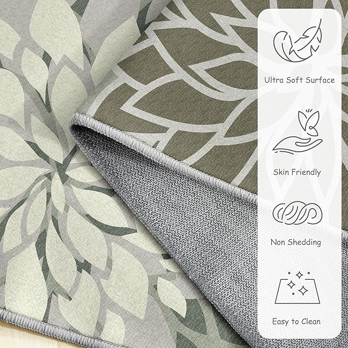 Area Rug 2x3 Brown White Washable Entry Small Rug Multicolored Tropical Botanical Modern Floral Indoor Kitchen Door Mat Entrance Carpet Non Slip for Bedroom Living Room, Porch-Ruum Studio Home