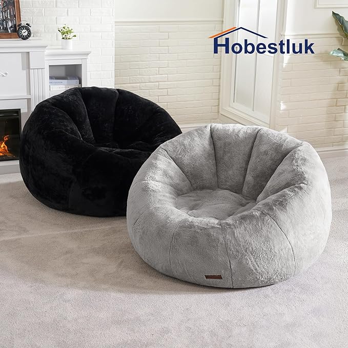 Hobestluk Bean Bag Chairs Large Bean Bag Couch for Adults Stuffed Sofa Chair Comfy Giant Bean Bag Chair with Spacious Design for Reading, Playing or Relaxing (Grey)-Ruum Studio Home