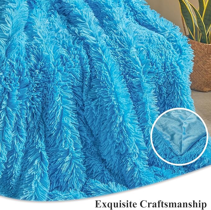 XeGe Luxury Faux Fur Throw, Blue Soft 50x60 Fluffy Blanket, Shaggy Plush Decorative Couch Cute Furry Bed Throw Fuzzy Office Lap Blanket for Bedroom Living Room Sofa Chair, Blue-Ruum Studio Home