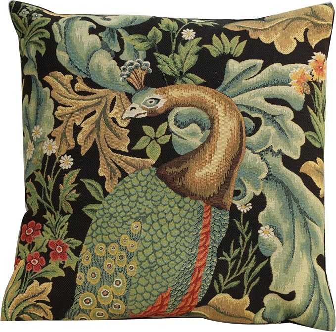 Charlotte Home Furnishings Throw Pillow Covers, Decorative Boho Pillow Covers for Couch, Living Room, Black Peacock Square Cushion Cases 18x18 in, European Cotton Jacquard Woven for Cozy Bedroom Decor-Ruum Studio Home
