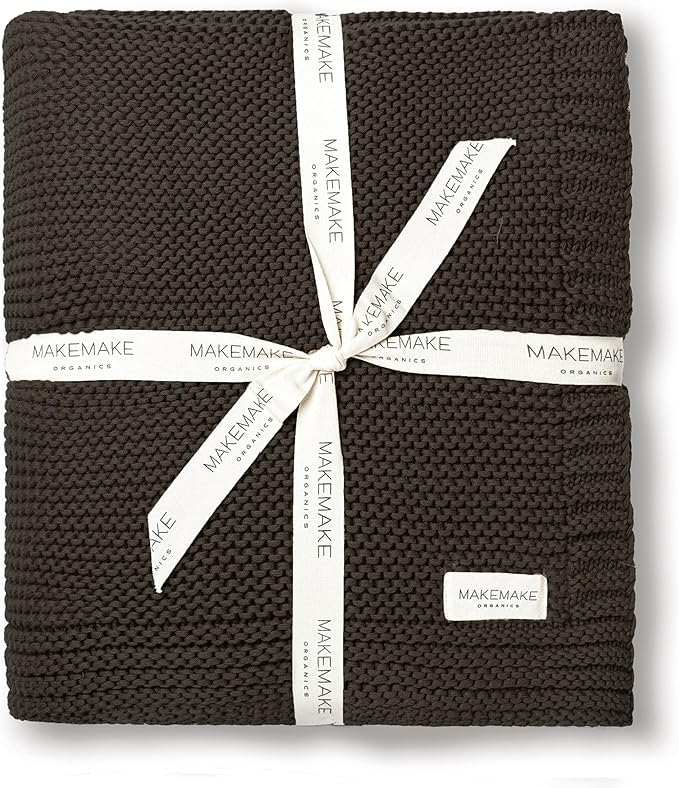 MakeMake Organics Organic Throw Blanket GOTS Certified Organic Cotton Blanket Knit Couch Bed Fall Colors Soft Neutral Cotton Throw Blanket Large (50x60, Charcoal Grey)-Ruum Studio Home