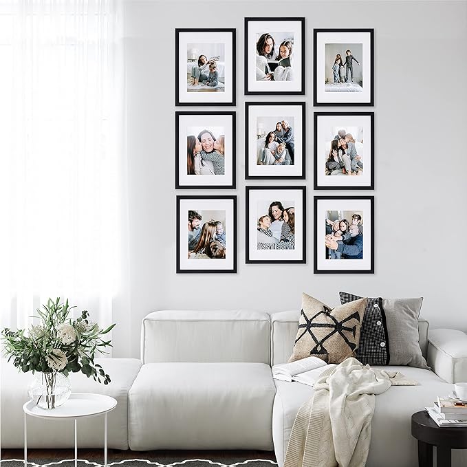 Sheffield Home 9 Piece Gallery Wall Frame Set, 11x14 in. matted to 8x10 in. (Matte Black)-Ruum Studio Home
