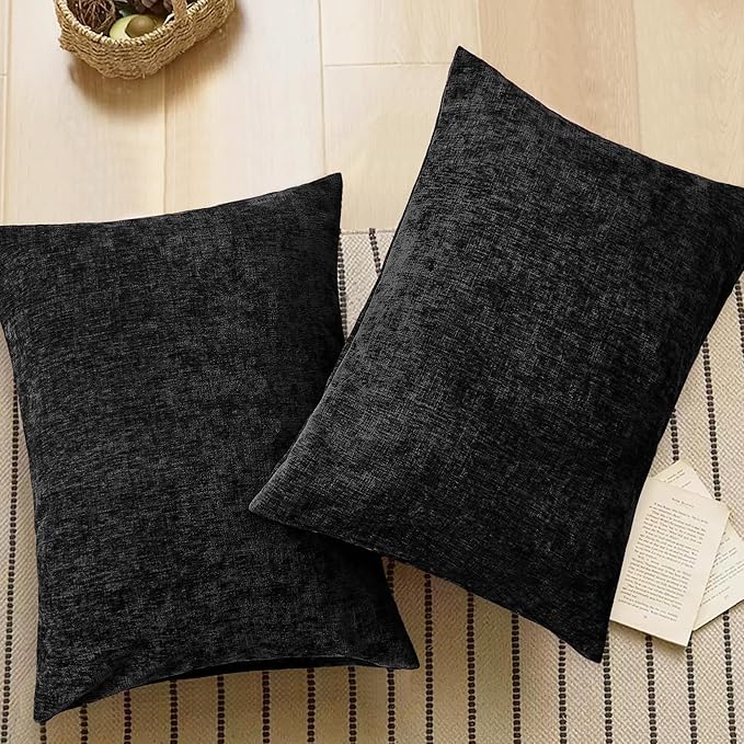 CaliTime Throw Pillow Covers Decorative 20 X 26 Inches Pack of 2 Cozy Chenille Standard Pillow Shams Cases for Couch Sofa Bed Living Room Home Black-Ruum Studio Home