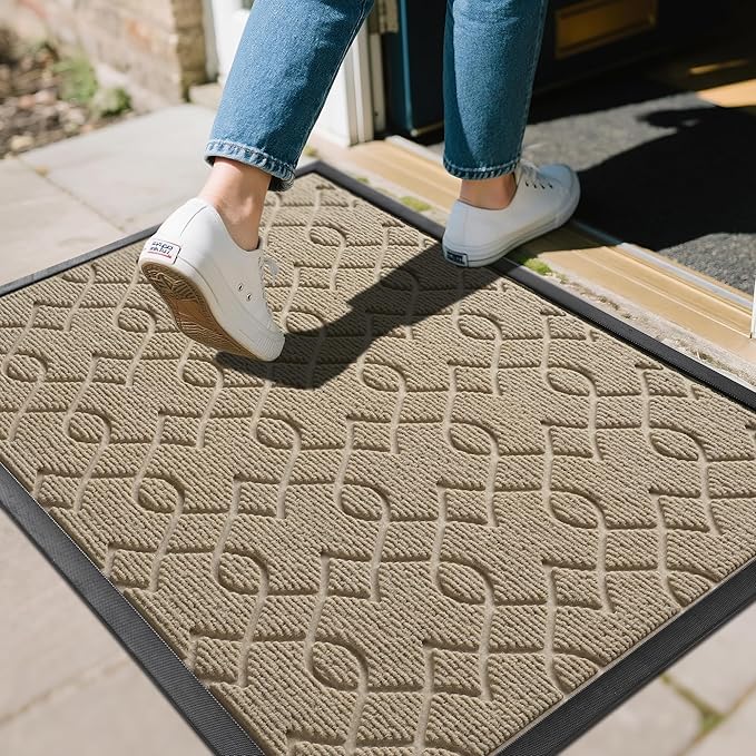 Yimobra Front Door Mat Outdoor Indoor 29.5x17, All-Season, All-Weather, Heavy Duty Welcome Door Mats Outside Entrance, Non Slip Porch Patio Entrance Mat, Light Beige-Ruum Studio Home