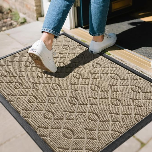 Yimobra Front Door Mat Outdoor Indoor 72x24, All-Season, All-Weather, Heavy Duty Welcome Door Mats Outside Entrance, Non Slip Porch Patio Entrance Mat, Light Beige-Ruum Studio Home