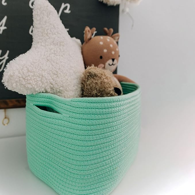 OrganiHaus Green Basket for Shelves, Decorative Cloth for Organizing, Cotton Rope Storage Basket for Toys, Small Woven Baskets for Storage-Ruum Studio Home
